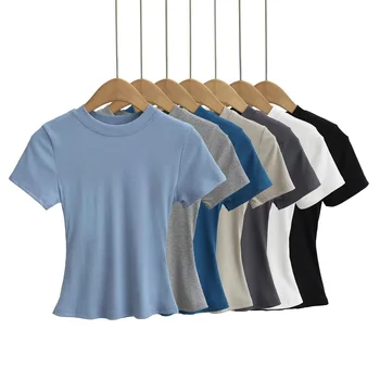 Solid color short T-shirt Customization 100% cotton tshirt 95%cotton 5% spandex soft elasticity custom print shorts Solid tshirt