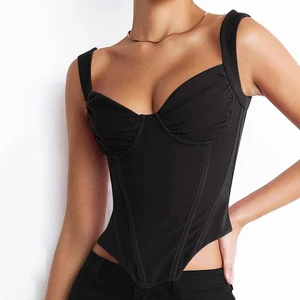 Cotton Sexy Crop Top Black Y2K Corset Tops 2022 Summer Chic Vest Sleeveless Casual Tshirt Harajuku T Shirt Women Clothes