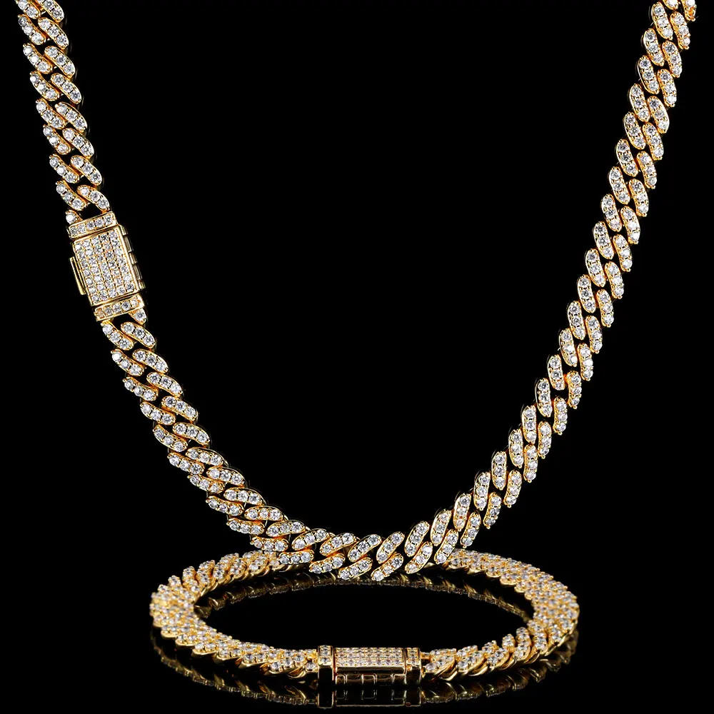 glitter Iced Out Chain Necklace 【14mm 】 Iced Out Prong Chain