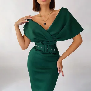 Elegant Bodycon Dress for Women With Belt 2022 Autumn Spring Sleeveless Sexy Party Midi Dress Fashion Vestido