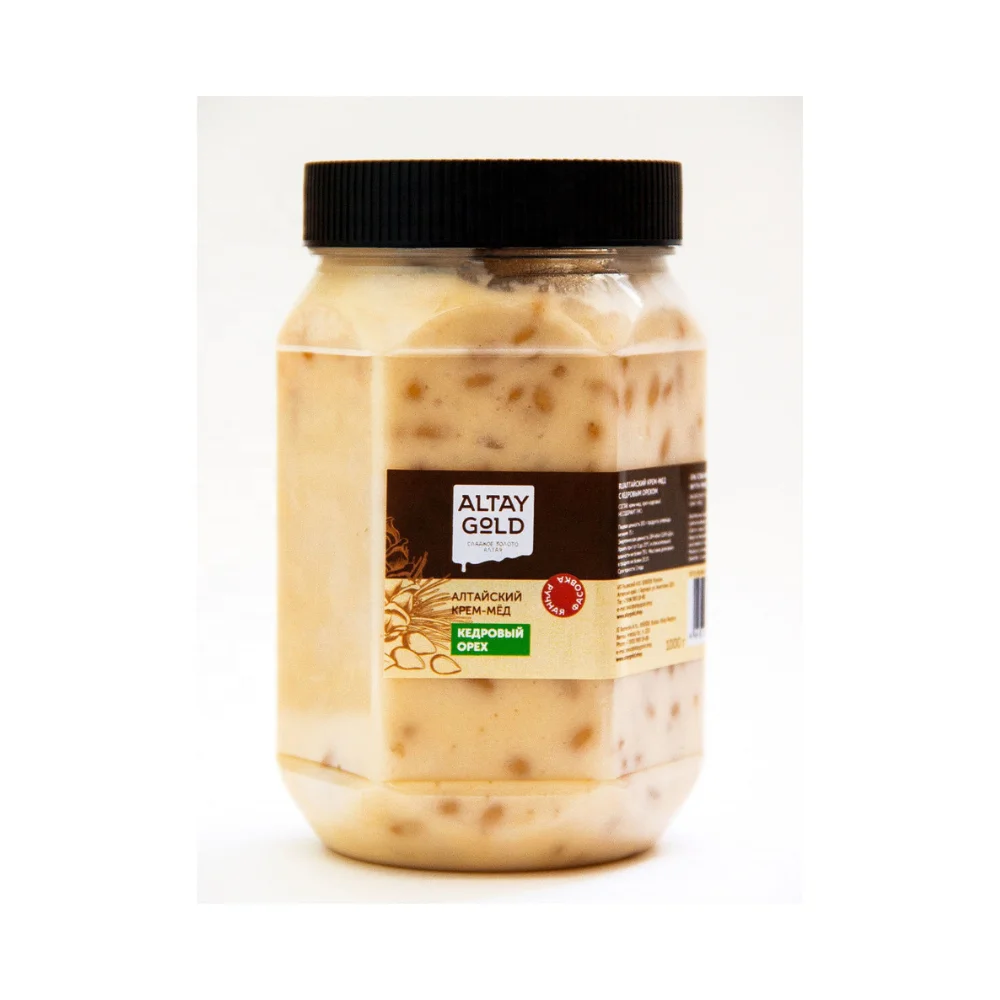 Honey Altay Gold Honey cream with pine nuts 1 kg honey jar