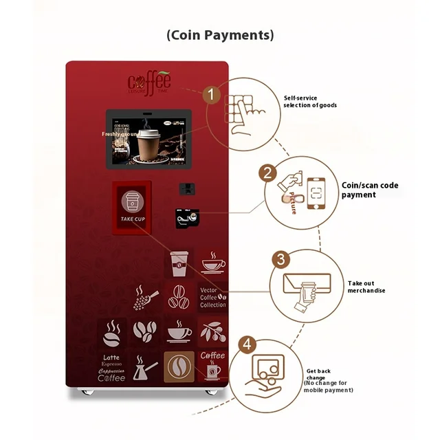 24-Hour Unmanned Automatic Grinding Coffee Vending Machine Supports Credit Card & Coin Electric for Outdoor Household Use