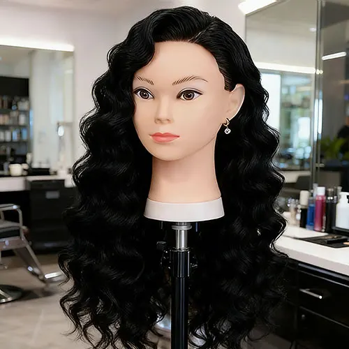 Real hair mannequin heads for hairdressing salon apprentice practice