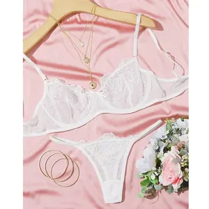 Fashion Ins Sexy Lace Embroidery Lingerie and Panty Wear Full Cup Knitted Lace Women Standard ODM Customized Color & Logo