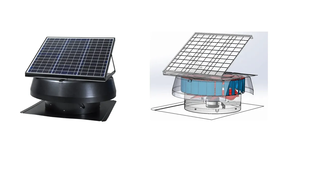 Ventilateur d'extraction solaire à montage sur toit, moteur CC 30 W 14  pouces (SN2014008) - Chine Ventilateur de ventilation, ventilateur solaire