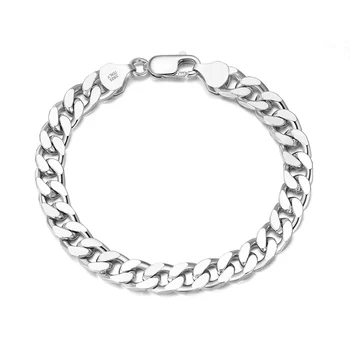 RINNTIN SB104 Italian Silver Bracelet 925 Sterling Jewelry Chunky Solid Diamond-Cut Cuban Link Chain Bracelet for Men Women