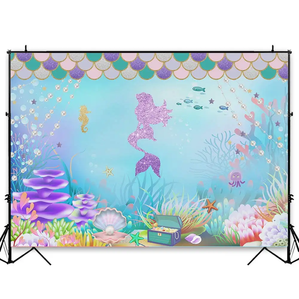 Under The Sea Mermaid Photo Background Backdrop Decorations Little Mermaid  Birthday Party Supplies - Buy Photo Backdrop Studio Props For Mermaid  Birthday Party Supplies,Photography Backdrop For Mermaid Party Decorations,Photo  Background For Mermaid