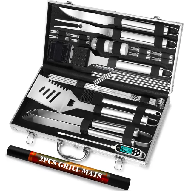 Custom Logo 30pcs BBQ Grill Tool Set Stainless Steel Grill Utensils Set Non Slip Grilling Accessories Kit