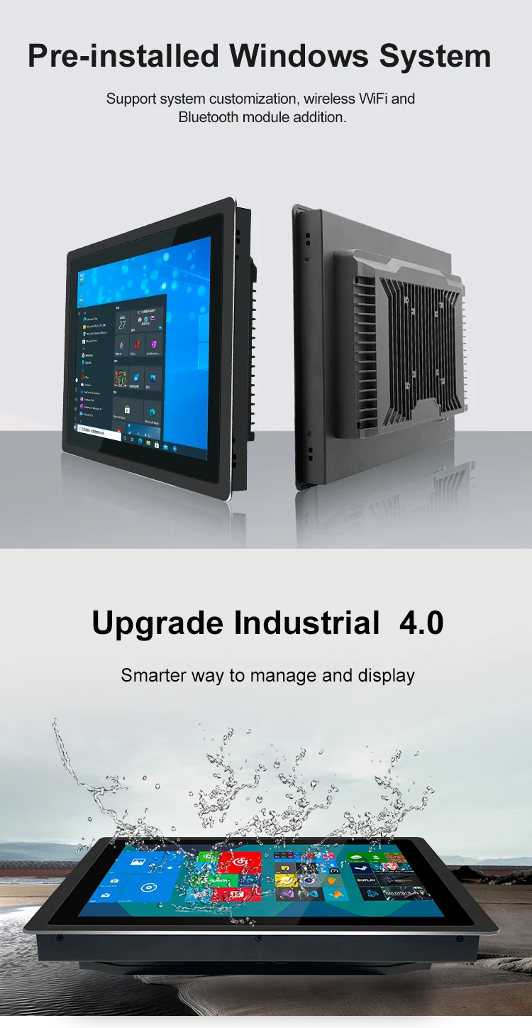 15 " Industrial Touchscreen All-in-One PC J9001 Win10/11/Ubuntu Wide Temp Dustproof 4G+128G SSD Fanless for Factory/Automation