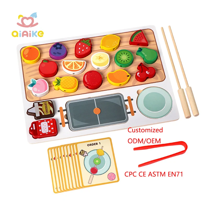 New Products Wooden Fruits Barbecue Game Children Pretend Kitchen Cooking Diy Preschool Educational Toys for Kids Boys Girls