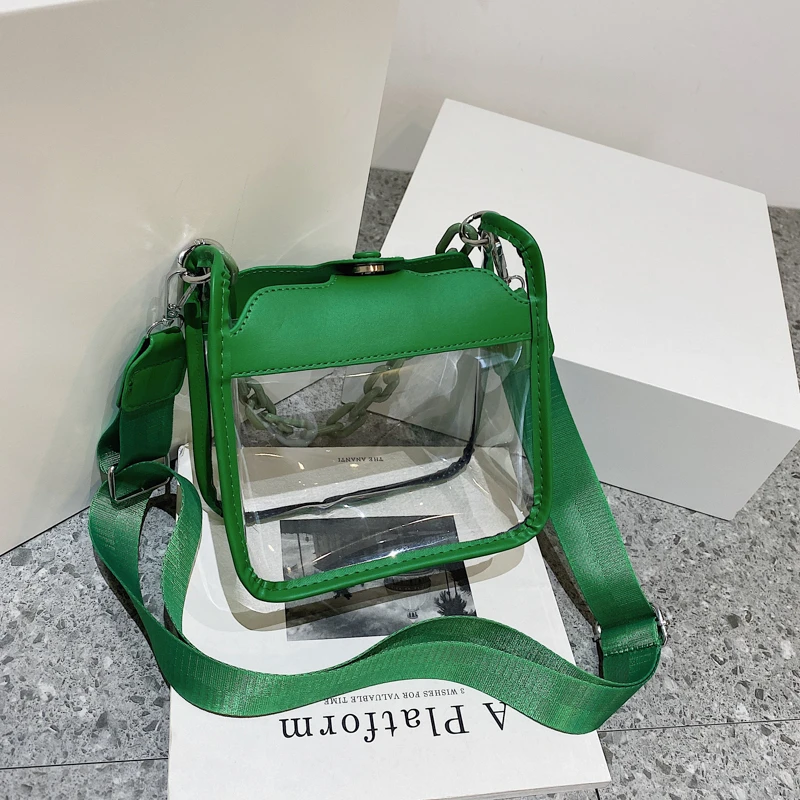 Wholesale Transparent PVC Messenger Bag Customized Fashion Chain Shoulder Clear Women Crossbody Bags