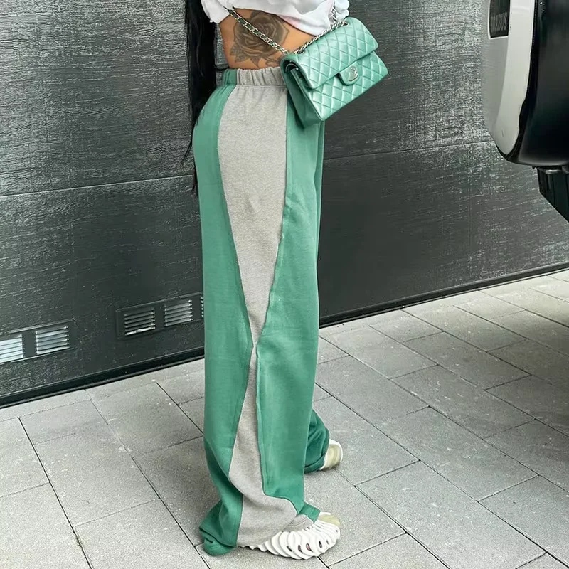 Women's Green Modern Wide Leg Flare Y2K SweatpantsAutumn Patchwork Flare Sweat Pants Men Pants for Ladies Sweat Pants