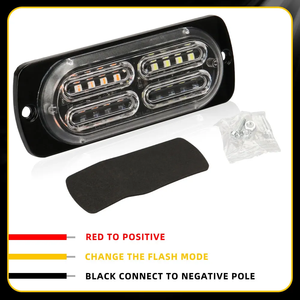 Kit 8 Feux Stroboscopiques Amber LED - 12 LEDs & 20 Modes - Pour Camions & Véhicules