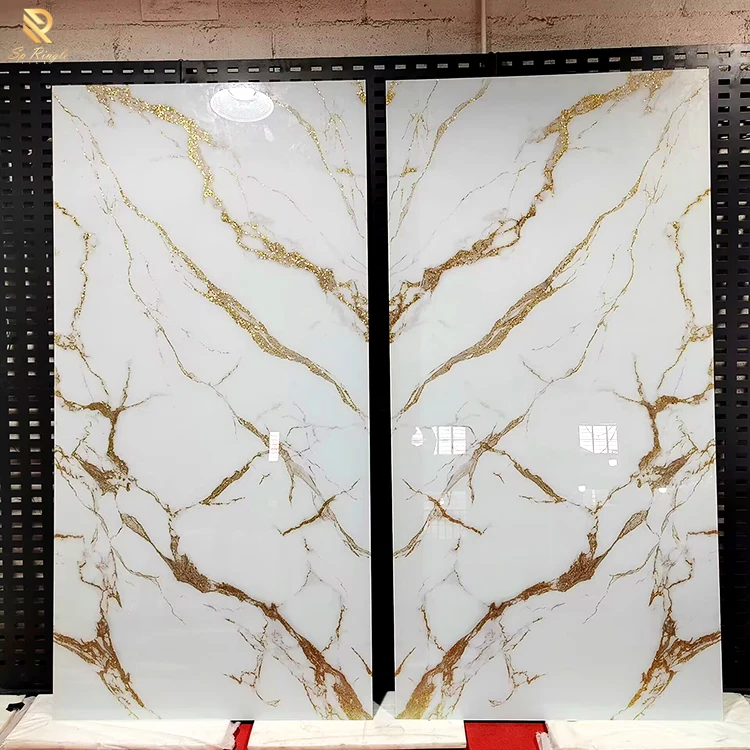 Springletile Custom Gold Porcelain Slab Polished Floor Tiles Sintered Stone Marble Wall Large Glossy Format Porcelain Slab Tile