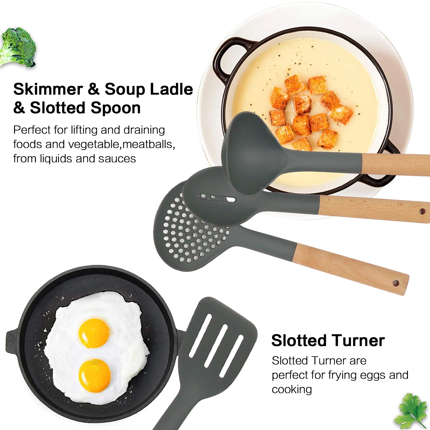 New Technology! Biodegradable Nylon! Dishwashersafe Wooden Handle Nylon Cooking Kitchen