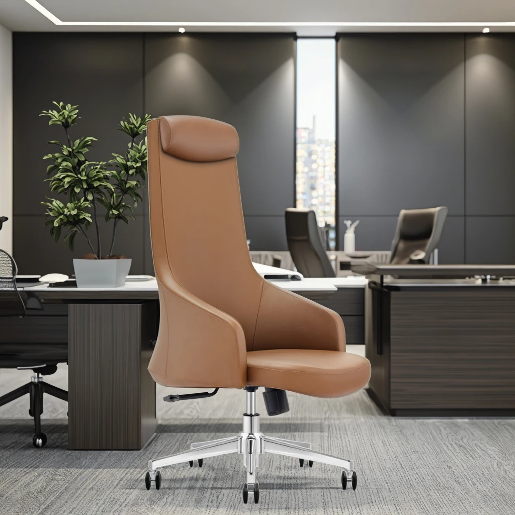 Professional Modern Executive Leather Chair with Adjustable Height Thick Steel Base Heavy Duty Mechanism for Corporate Interiors 5