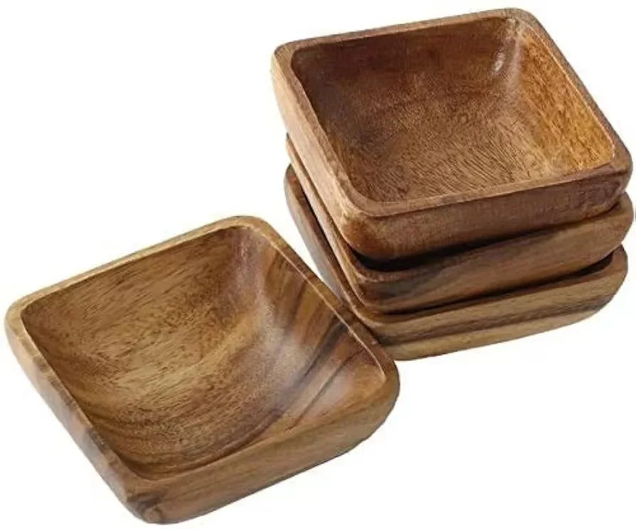 Tableware Mini Acacia Wood Mini Dinnerware Set Handicraft Salad Bowls and Snack Trays ...