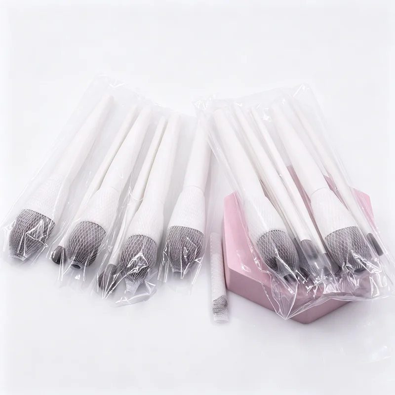 product 6pcs vegan synthetic makeup brush set white wood handle soft and dense bristles suitable for powder blush and eyeshadow-5