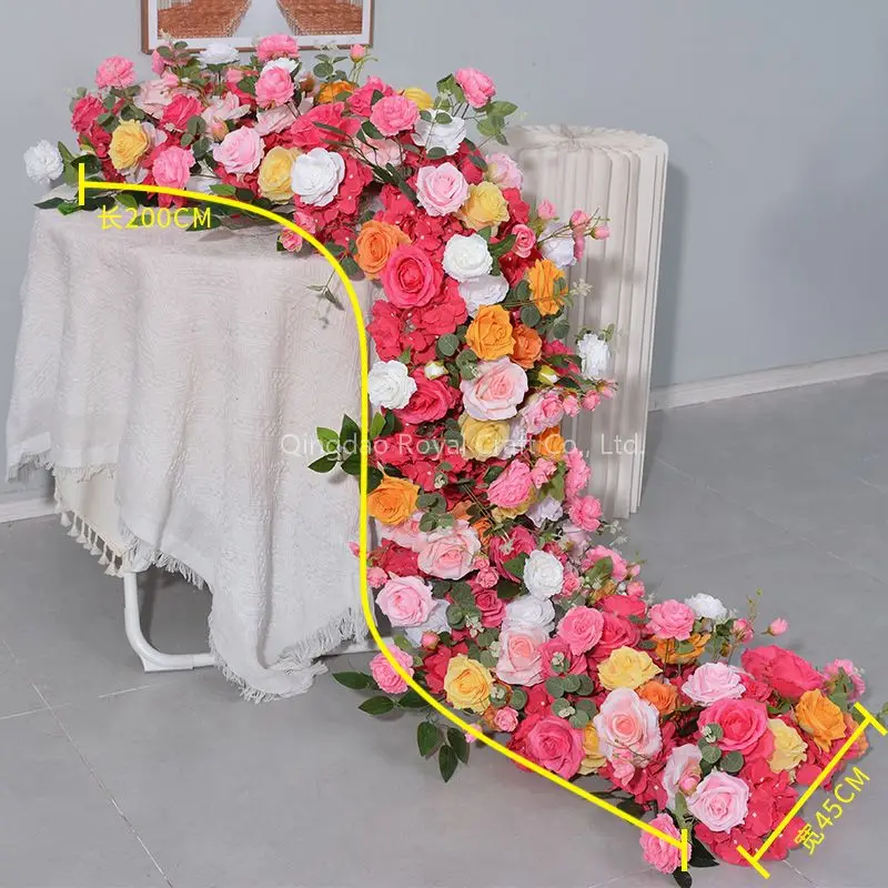 Customized Artificial Silk White Rose Flower Row Table Runner Wedding ...