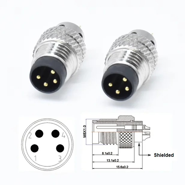 Industrial Automotive M8 4 Pin A Code Waterproof IP67 Connector Solder Type Male Female M8 Modable Connector Plug