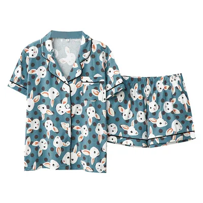 OEM ODM Summer Modal Women Two Pieces Short Set Pajamas Adult Animal Rabbit Print Sleepwear Custom Pyjamas For Women