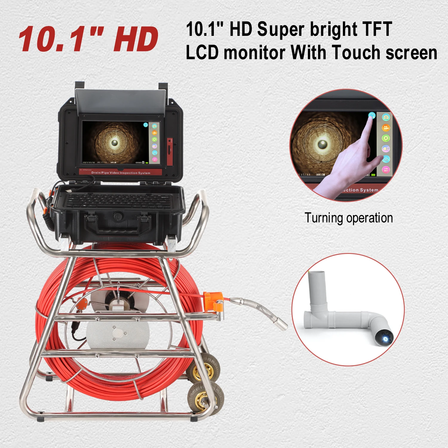 Pipe Camera 10.1inch1080P Touch Screen 512Hz Transmitter Self-leveling Sewer Video Camera Meter Counter Inspection Camera Pipe With Locator supplier