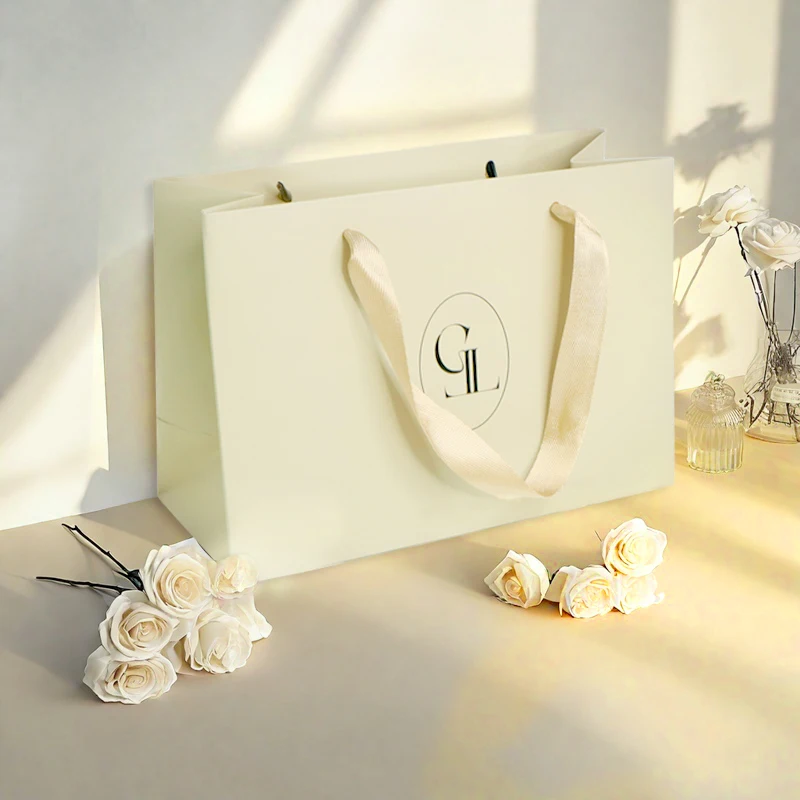 Custom Branded Logo Luxury Paper Packaging Gift Shopping Bag Paper Bag With Ribbon Handle for Clothing