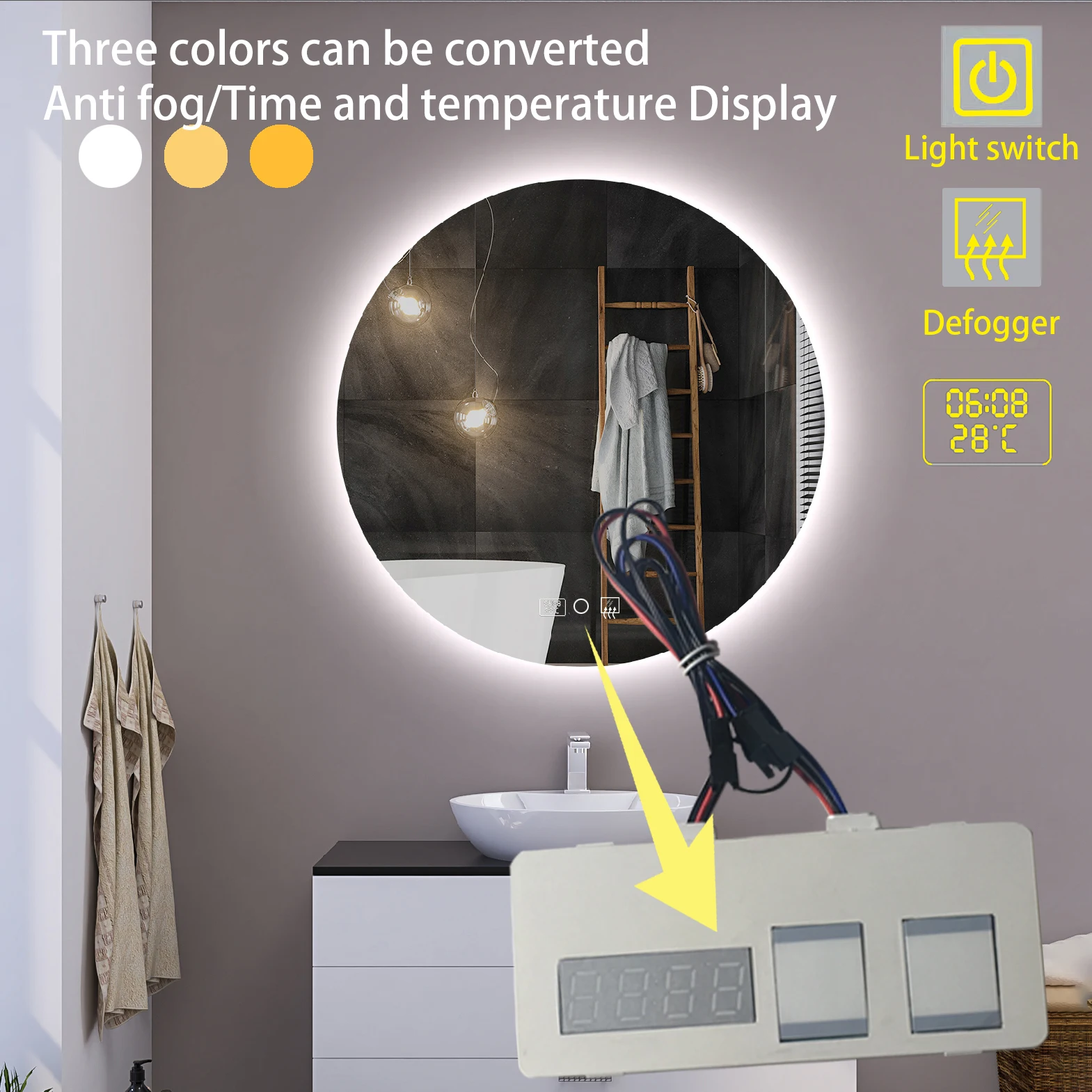 Smart Mirror Accessory Set Connection With Time&temperature Defogger