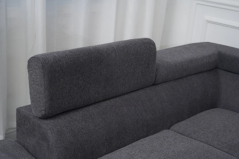 Modern Corner Sofa Grey Chaise Couch L Shaped Living Room Fabric Sofa Headrest Adjustable