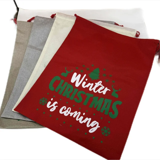 Christmas logo custom linen dustproof drawstring bag