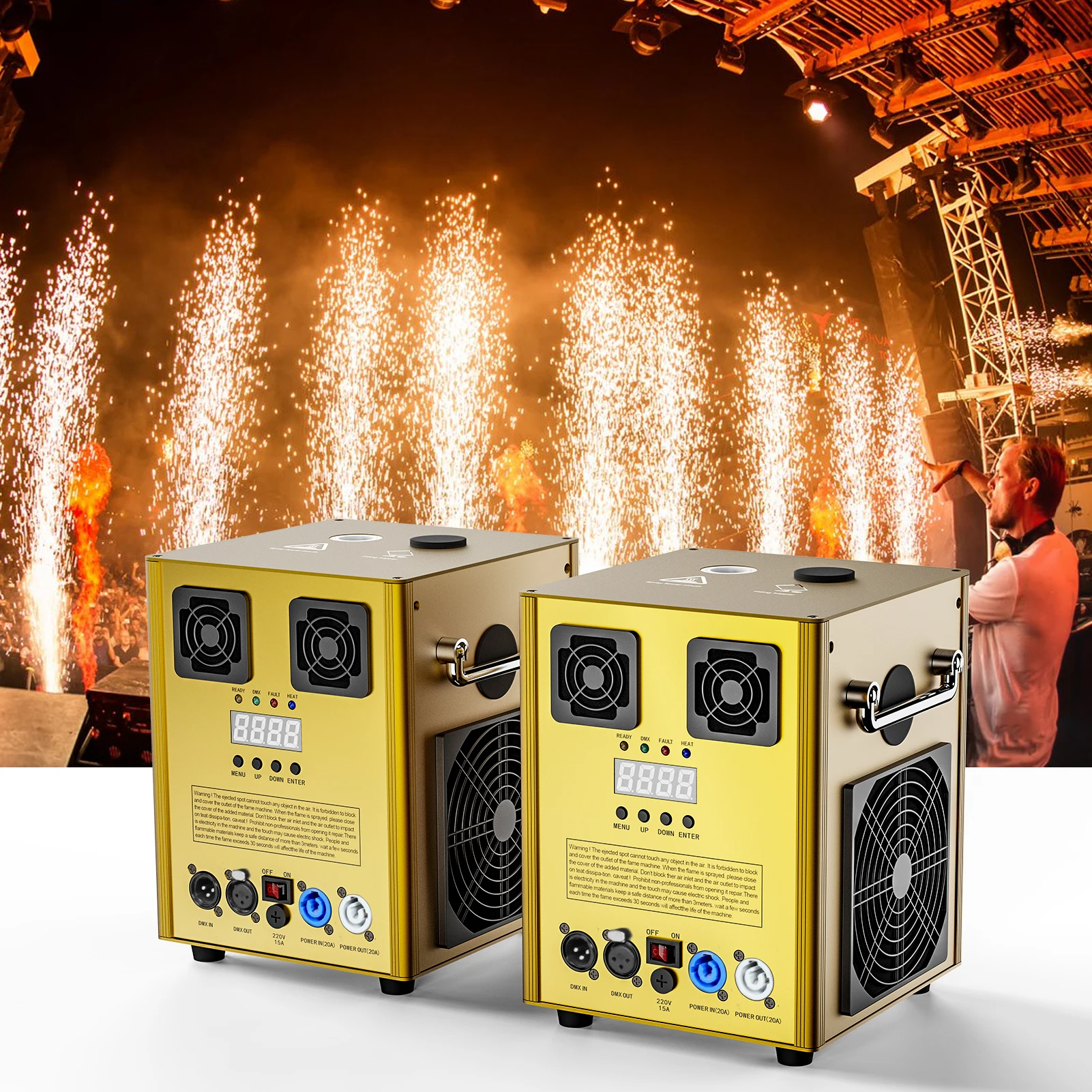 2Pcs Golden 600W Cold Spark Machine With Flight Case Wireless Dmx