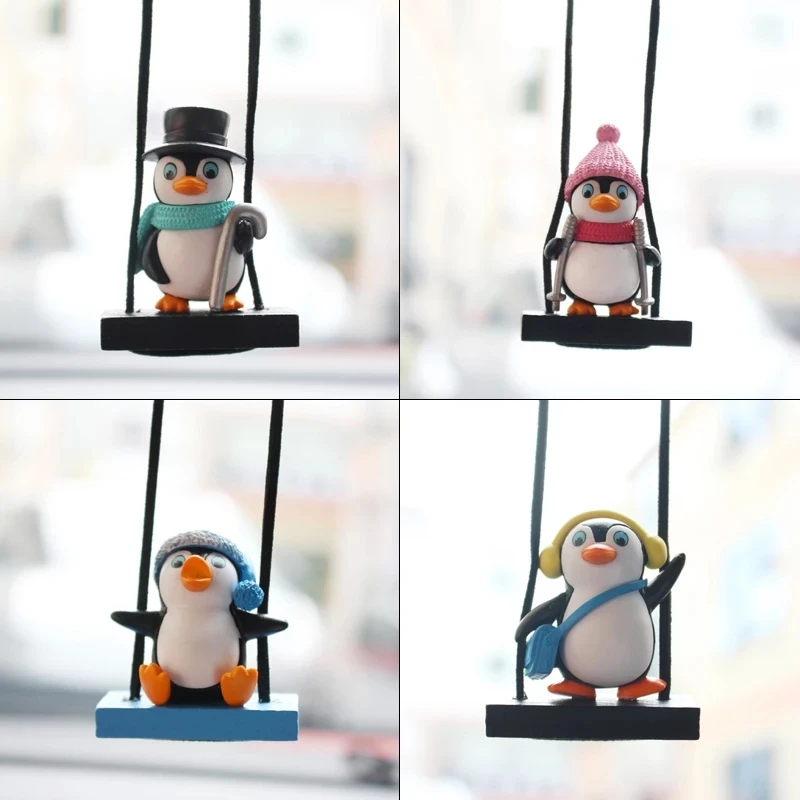 Pinguino Oscillante Decorativo per Auto, Ciondolo per Specchietto Retrovisore, Accessori Interni Auto, Giocattolo Animale