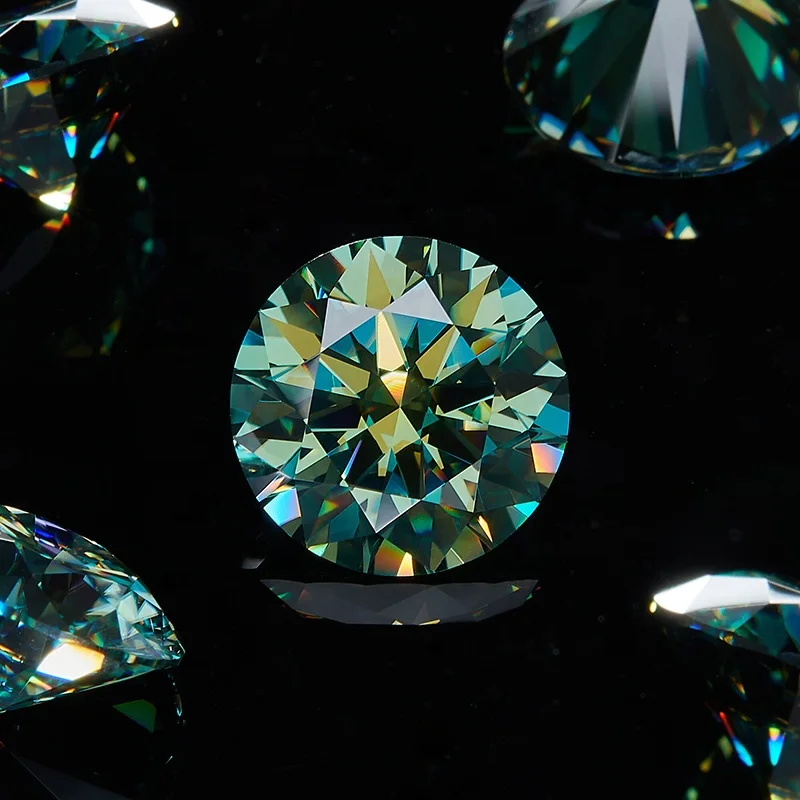 GRA Certificate Round Cut Synthetic Moissanite Green Color VVS Loose Lab Grown Diamond Moissanite