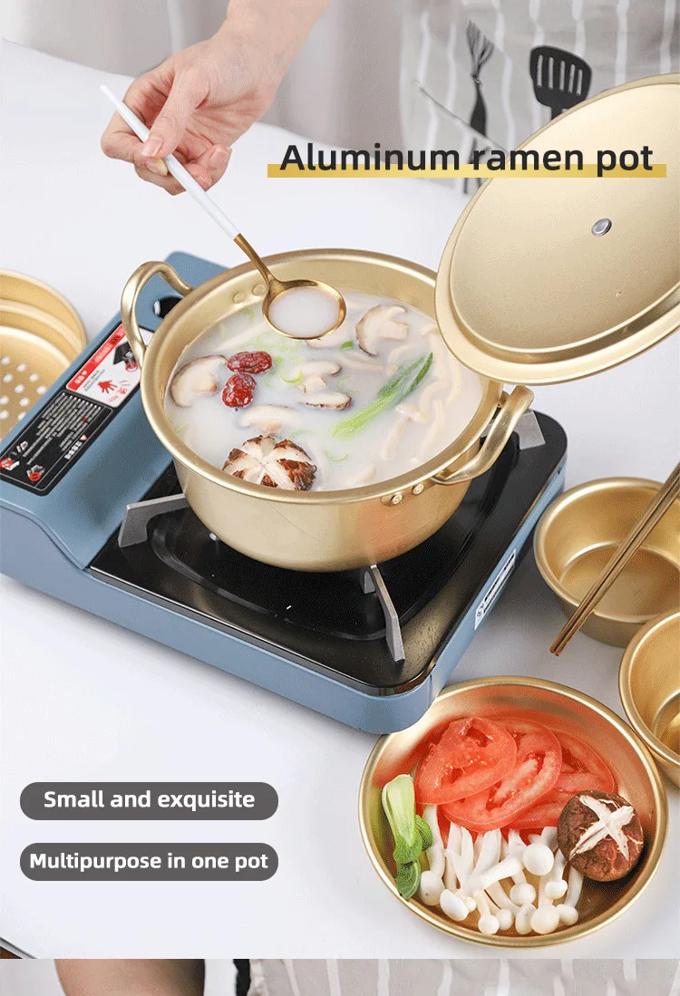 Korean Cookware Kitchen Gold Instant Noodle Pot Home Stock Pot Small