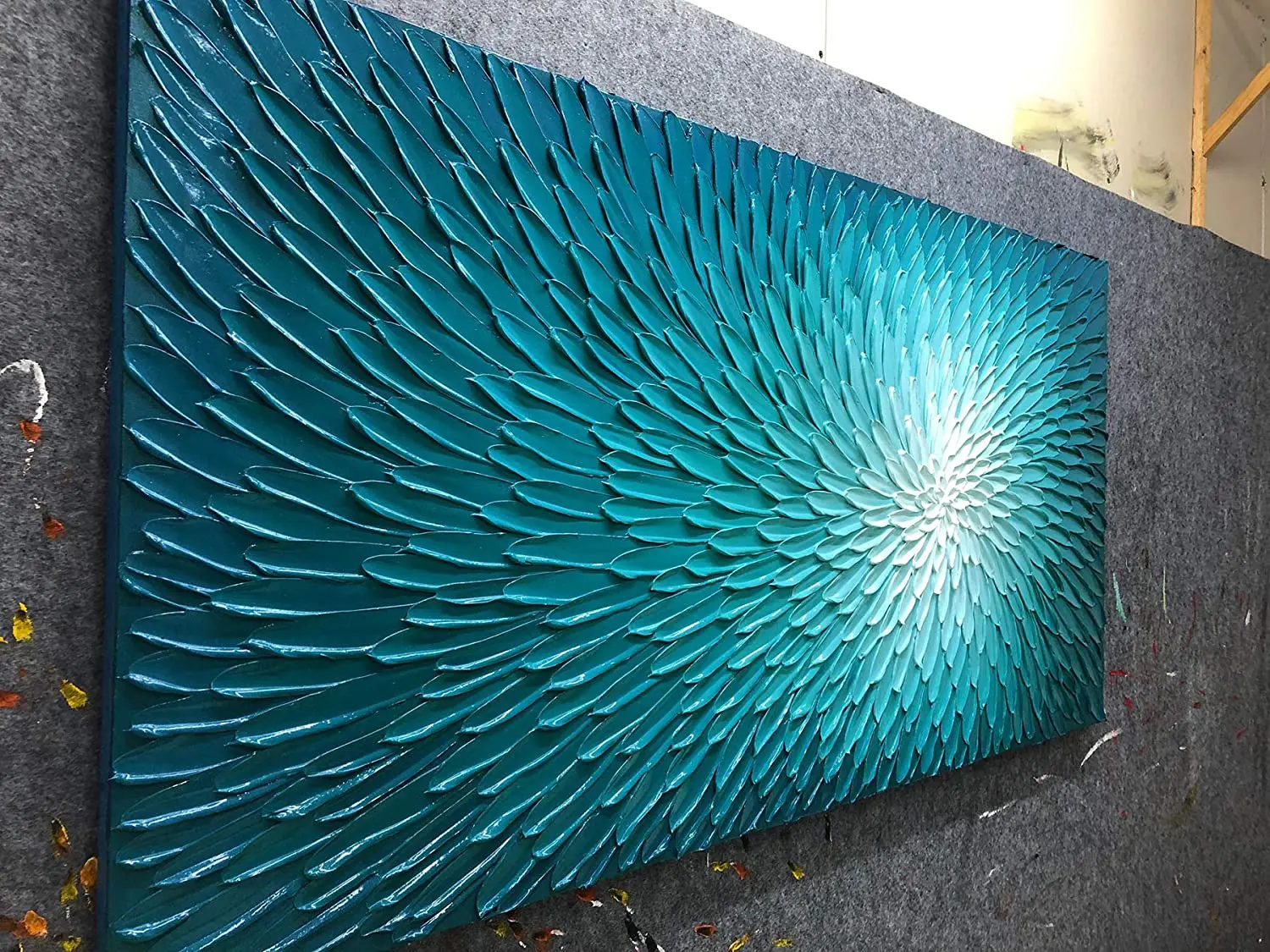 24x 48英寸手绘纹理墙面艺术品油画手绘绽放花卉艺术品艺术木内