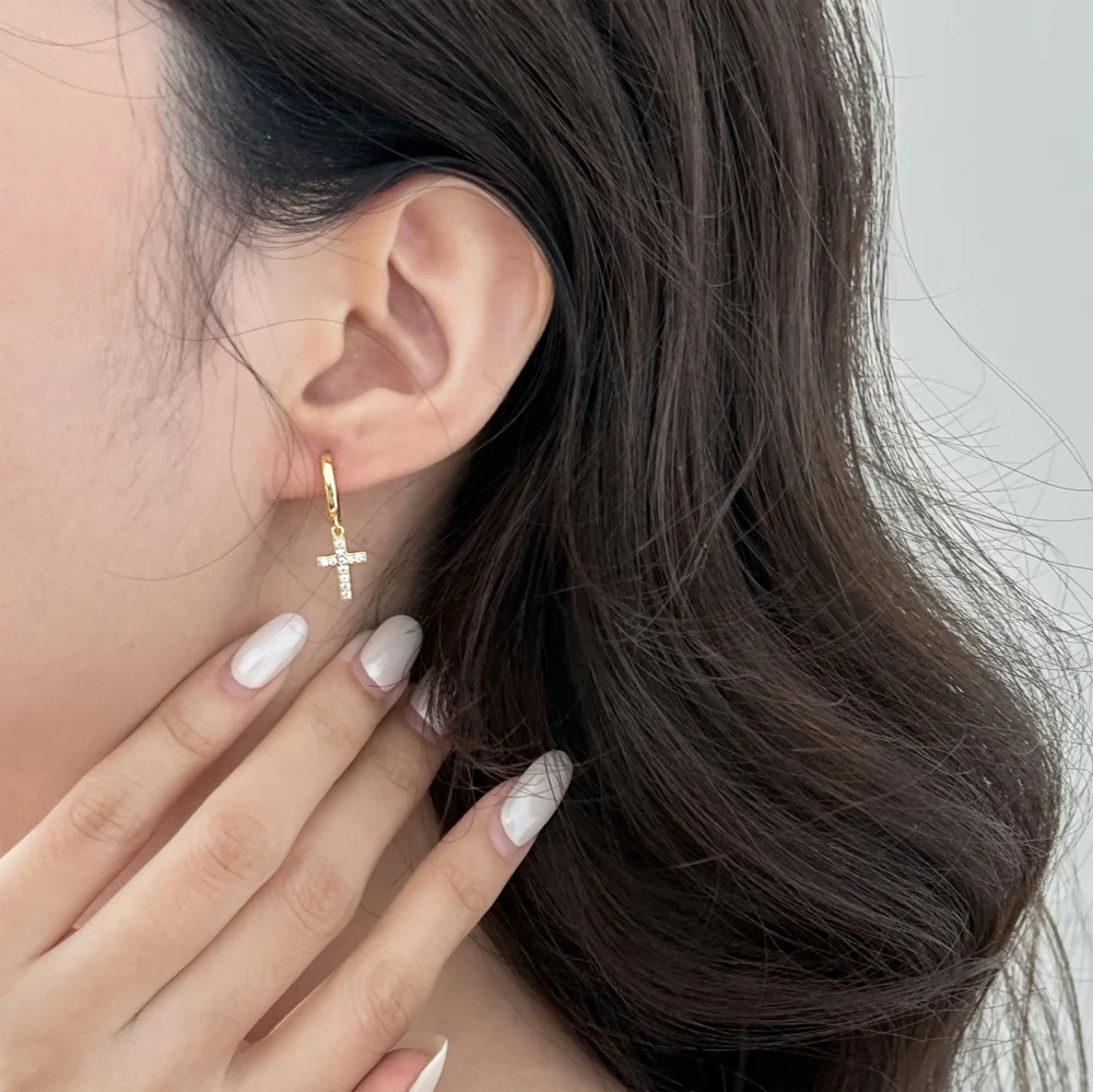 KAKODIY Jewelry Exquisite 925 Sterling Silver 5A Cubic Zirconia Miniature Religious Cross Pendant Earrings Women's Daily Jewelry detail 9