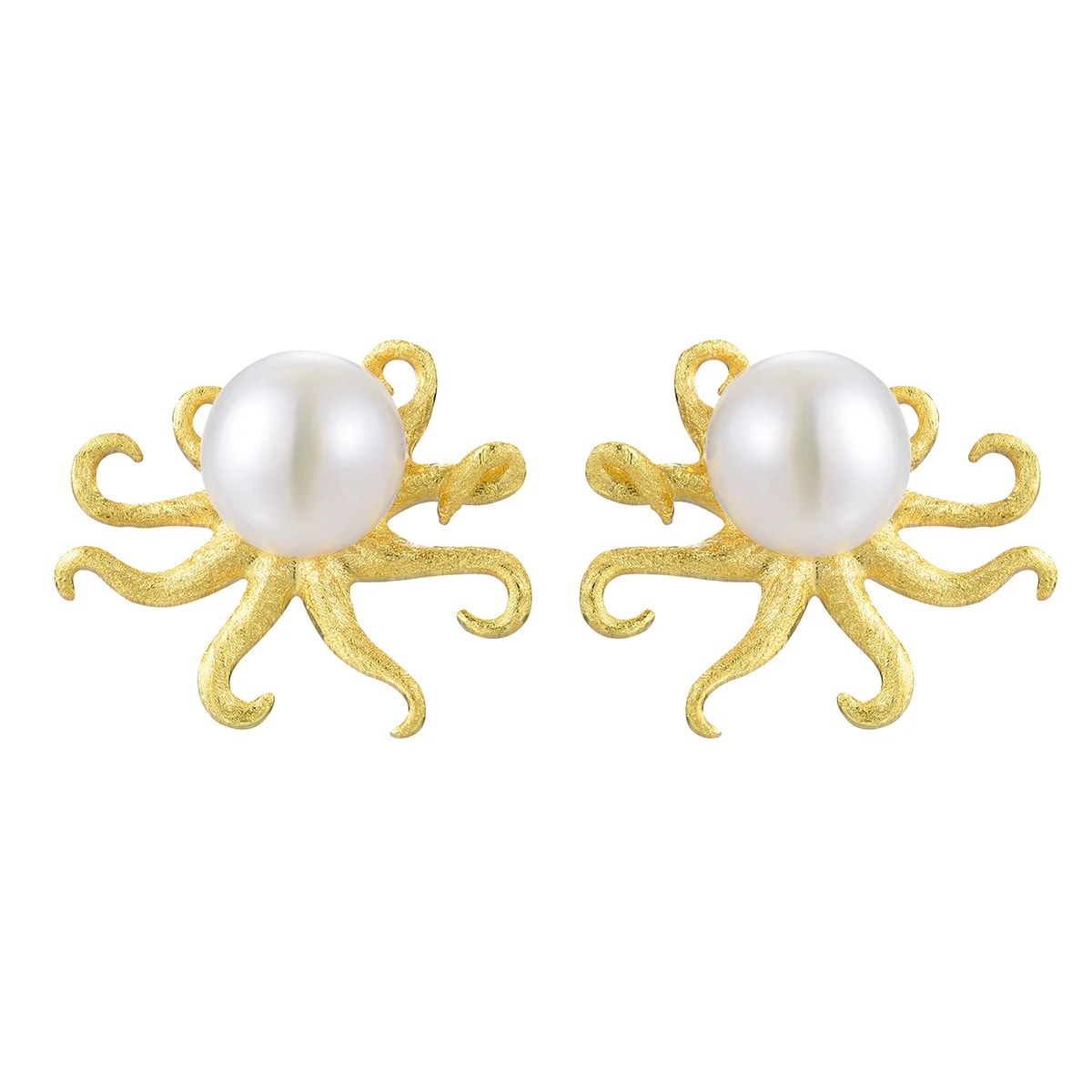 Lotus Fun Factory Price Pure 925 Sterling Silver 18k Gold Plated Octopus Ocean Elements Stud Earrings Fine Jewelry for Women
