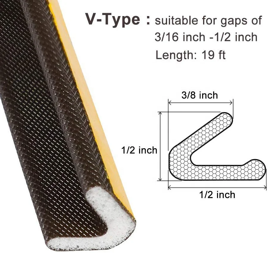 19Ft V-Shaped Weather Stripping Door Seal Strip for Door Frame Windows