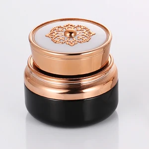 Factory Stock Luxury 1OZ 30ml 50ml Rose Gold Lid with Beautiful Pattern and Black Cosmetic Glass Cream Jar