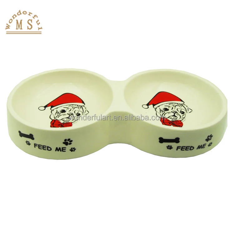 Best sales twins environmental durable ceramic porcelain pet cat/dog food feeder two bowls plate