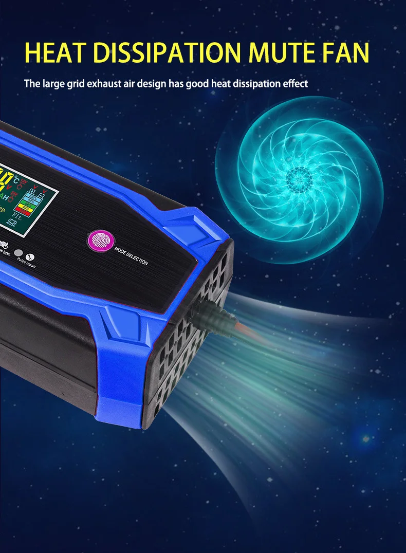 CHAOCHENBEN Hot Sell Blue Intelligent Pulse 12V/24V 10A Car Battery Charger Temperature Compensation Multi-Function Integrated details