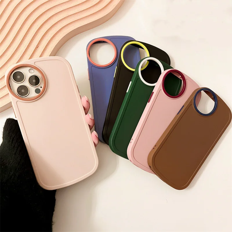 INS Cute Solid Color Round Camera Case Luxury for iPhone 15 Pro Max Phone Case for iPhone 14 13 12 11 Pro Max Phone Back Cover