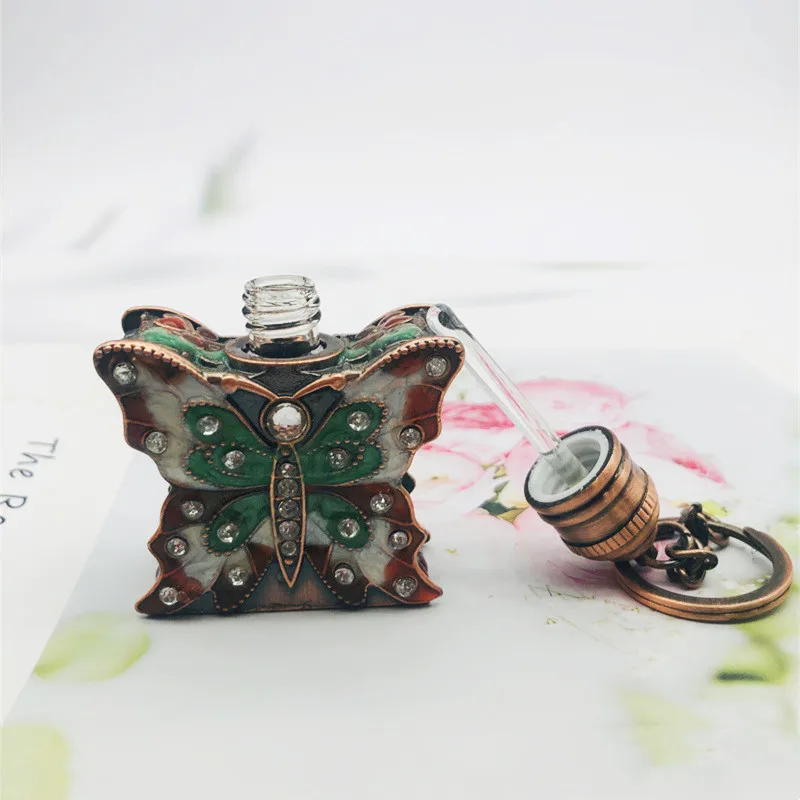 1ml 3ml Middle East Arabia Style Essential Oil Bottle with Key Chain Vintage Metal Perfume Bottle