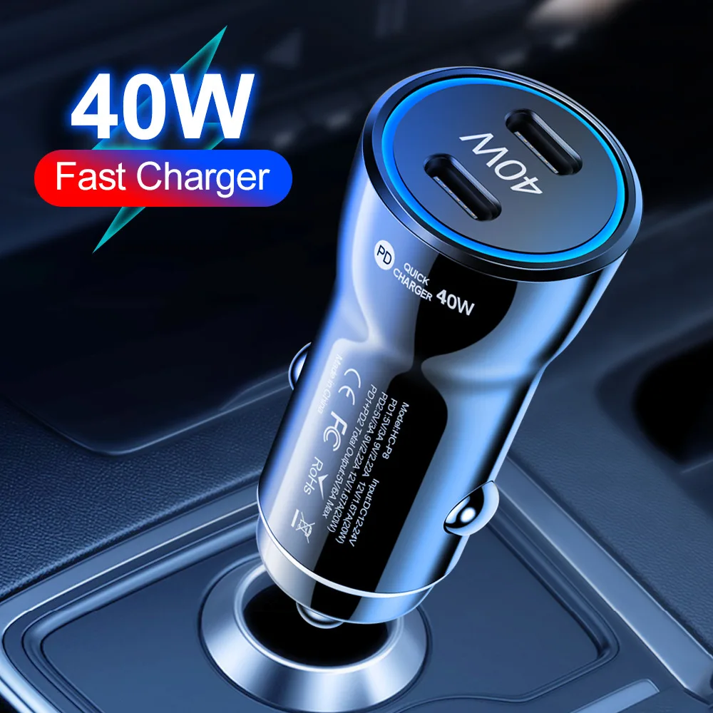 Pd40w Dual Usb Port Universal Car Charger For Phone Fast Charging Pd