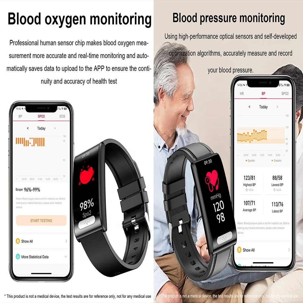 Smart Watch Band Heart Rate & Ecg Ekg Fitness Tracker With ECG PPG Spo2 Blood Pressure Bp Sensor Monitor Smart Bracelet