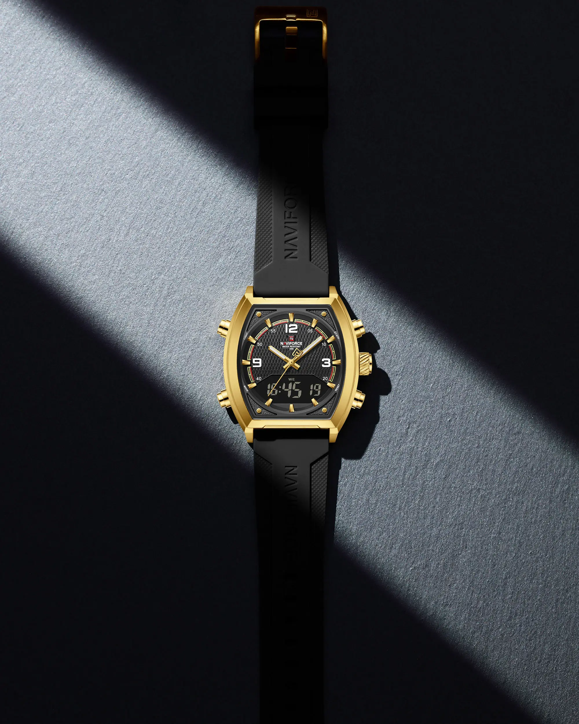 NAVIFORCE 9242男士手表新款防水时尚石英液晶数字显示手表Relogio女性化钟表