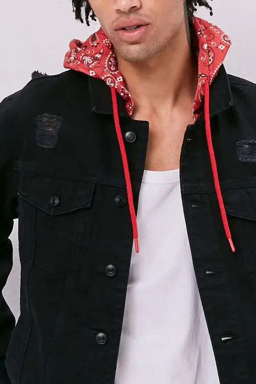 Bandana Print Hooded Denim Jacket For 