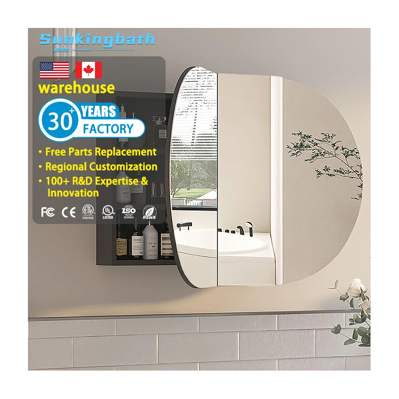 Oval  Medicine Cabinet with Mirror Oval Mirror Cabinet Wall Mounted with 3 Storage 2 Doors 38x24 Inch Bathroom Cabinet for Hotel