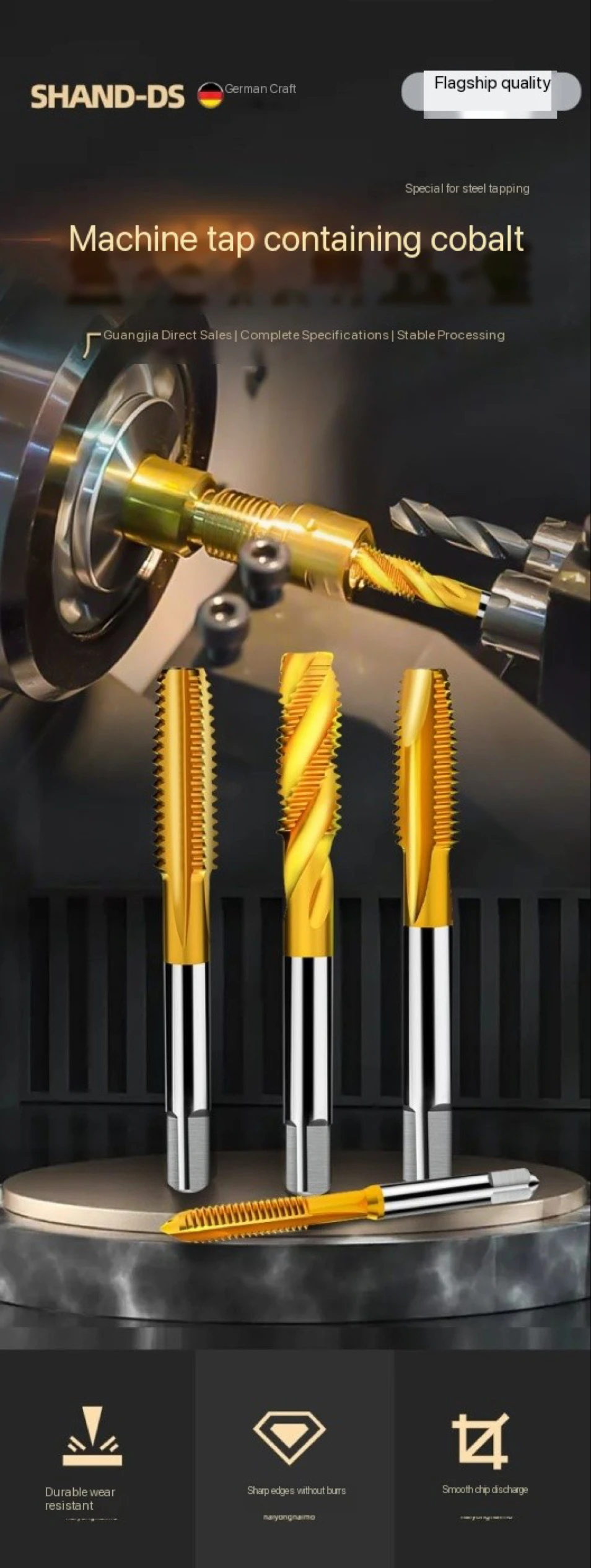 Hss M3 M4 M5 M6 M8 Machine Spiral Point Straight Fluted Screw Thread