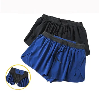 Wholesale quick-dry breathable loose marathon running training double fabric sport shorts